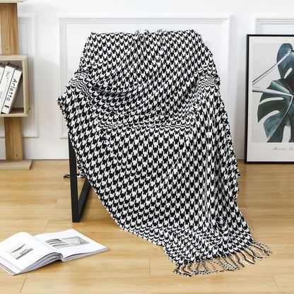Houndstooth Fringe Throw Blanket