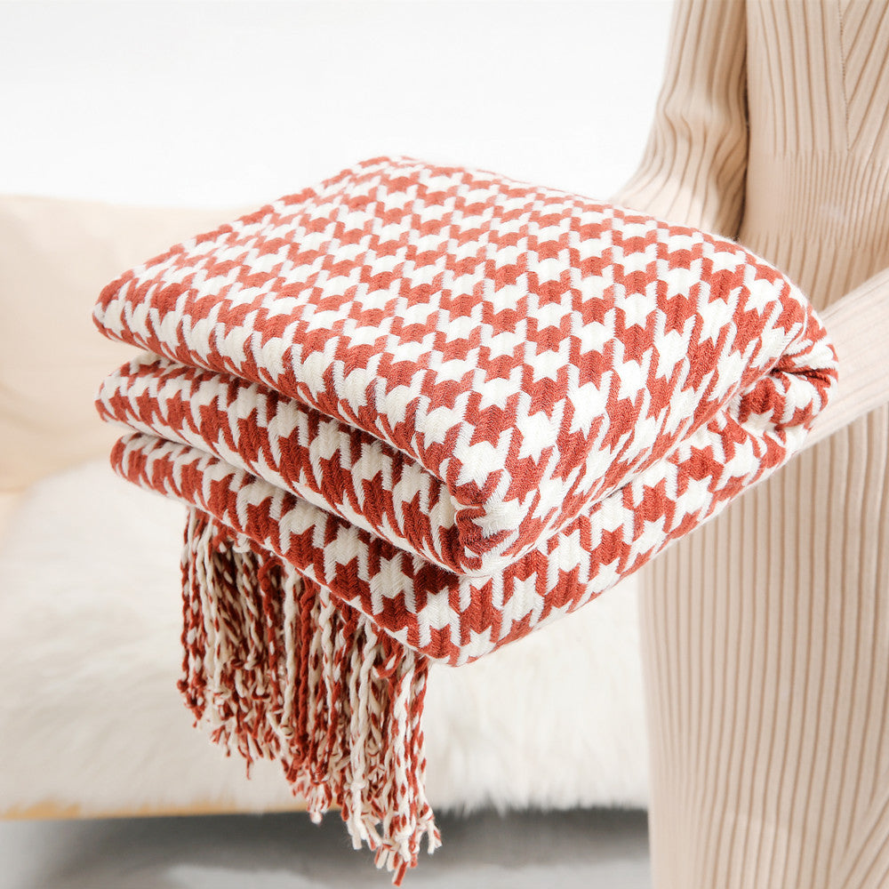 Houndstooth Fringe Throw Blanket