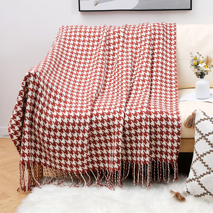 Houndstooth Fringe Throw Blanket