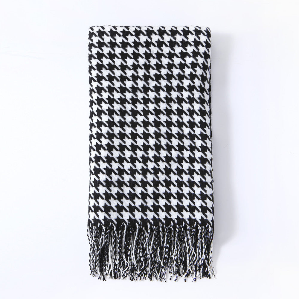 Houndstooth Fringe Throw Blanket