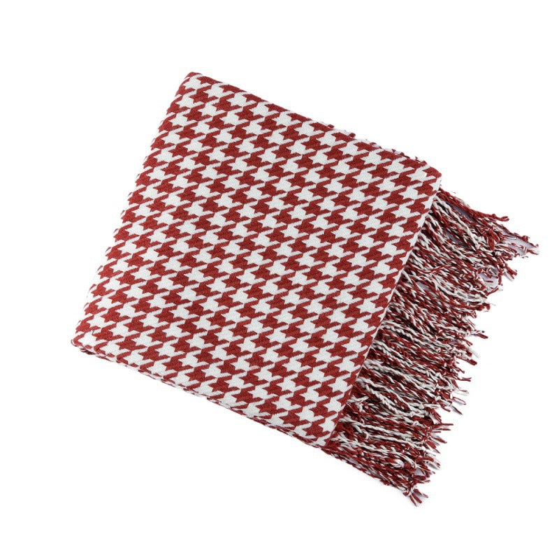 Houndstooth Fringe Throw Blanket