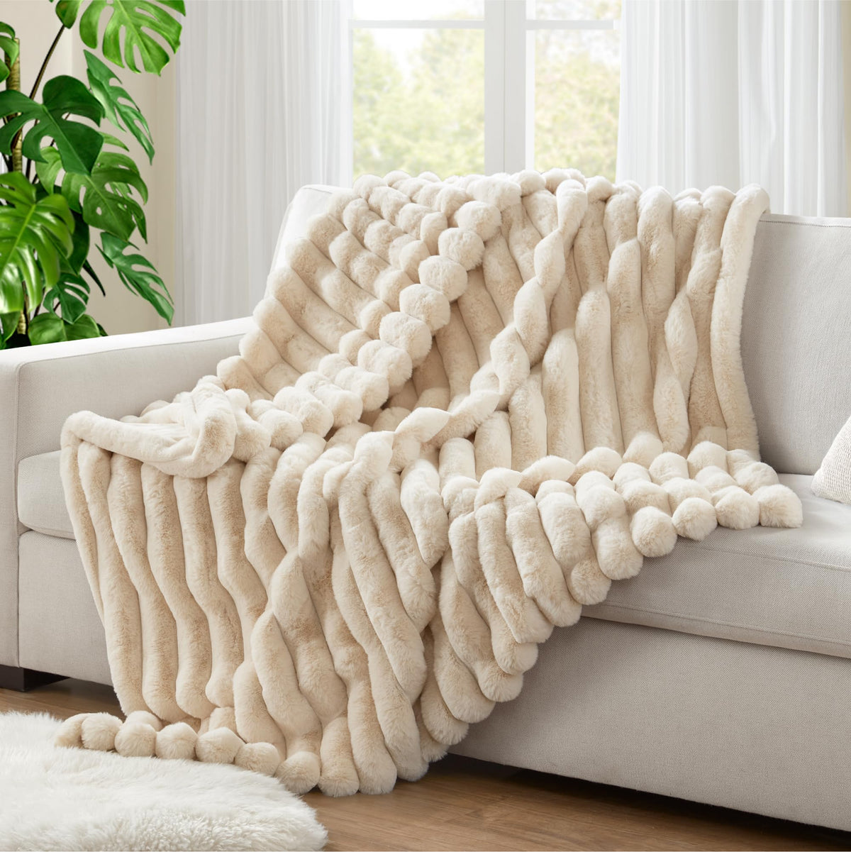 Faux Rabbit Fur Throw Blanket