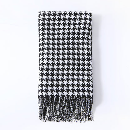 Houndstooth Fringe Throw Blanket